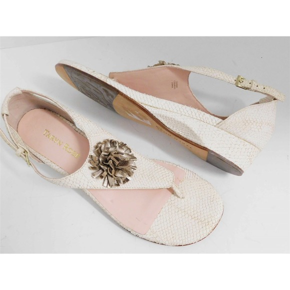 New Taryn‎ Rose Kandi Ivory Snake Rose GoldLEather Flower Flat Sandals 7.5 M - Picture 2 of 7